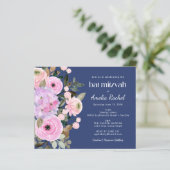 Budget Lavender Blue Floral Watercolor Bat Mitzvah (Stehend Vorderseite)