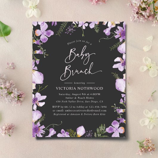 Budget Lavender Blume Baby Brunch Einladung