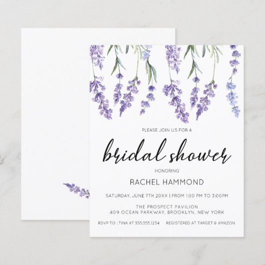 Budget Lavender Bridal Dusche Einladung (Vorne/Hinten)