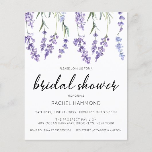 Budget Lavender Bridal Dusche Einladung (Vorderseite)