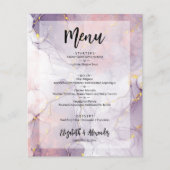 Budget Lavender Gold Marble Wedding Menü (Vorne)