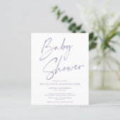 Budget Lavender Handgeschriebene Script Baby Dusch (Stehend Vorderseite)