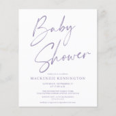 Budget Lavender Handgeschriebene Script Baby Dusch (Vorderseite)