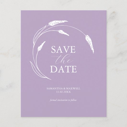 Budget Lavender Wedding speichern das Datum Flyer (Vorne)