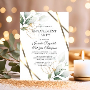 BUDGET Leaves Gold Watercolor ENGAGEMENT PARTY Einladung