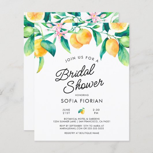 Budget Lemon Bridal Dusche Einladung (Vorne/Hinten)
