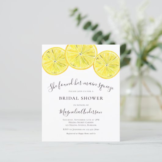 Budget Lemon Citrus Bridal Dusche Einladung (Stehend Vorderseite)