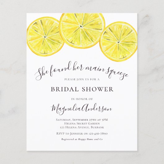 Budget Lemon Citrus Bridal Dusche Einladung (Vorderseite)