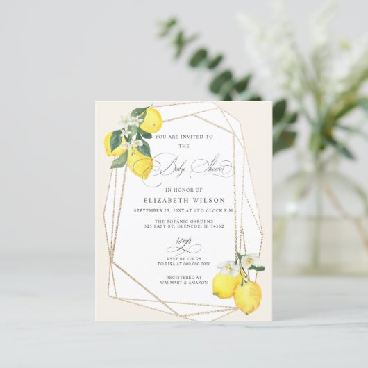 Budget Lemon Citrus Sommer Dusche Einladung (Stehend Vorderseite)