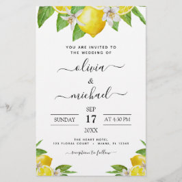 Budget Lemon Citrus Yellow Wedding Einladung