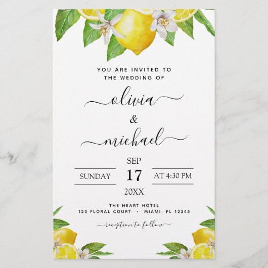 Budget Lemon Citrus Yellow Wedding Einladung (Vorderseite)