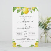 Budget Lemon Citrus Yellow Wedding Einladung (Stehend Vorderseite)