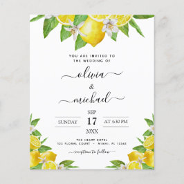 Budget Lemon Citrus Yellow Wedding Einladung