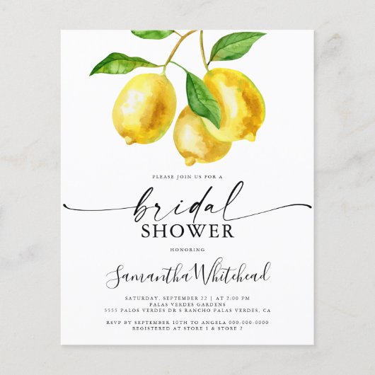 Budget Lemon Fruit Bridal Dusche Einladung (Vorderseite)