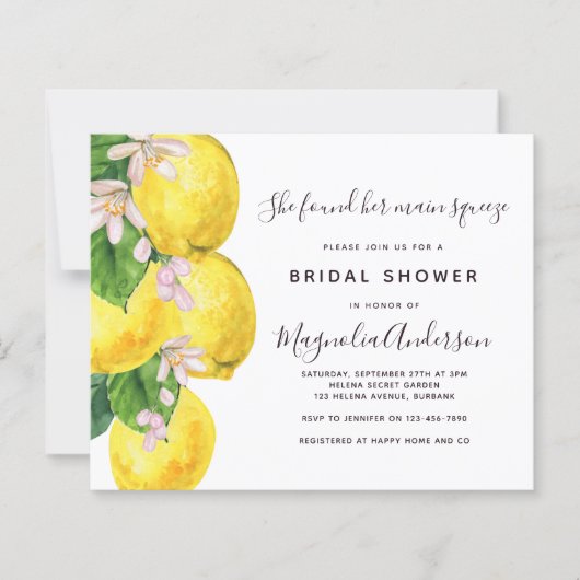 Budget Lemon Hauptpresse Brautdusche Einladung (Vorderseite)