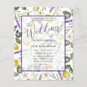 Budget Lemon & Lavender Foliage Wedding Einladung (Vorderseite)
