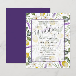 Budget Lemon & Lavender Foliage Wedding Einladung