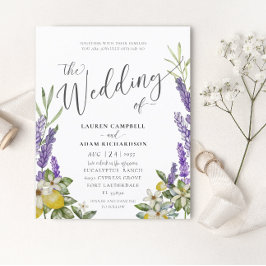 Budget Lemon & Lavender Foliage Wedding Einladung