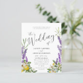 Budget Lemon & Lavender Foliage Wedding Einladung (Stehend Vorderseite)