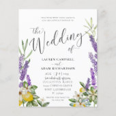 Budget Lemon & Lavender Foliage Wedding Einladung (Vorderseite)