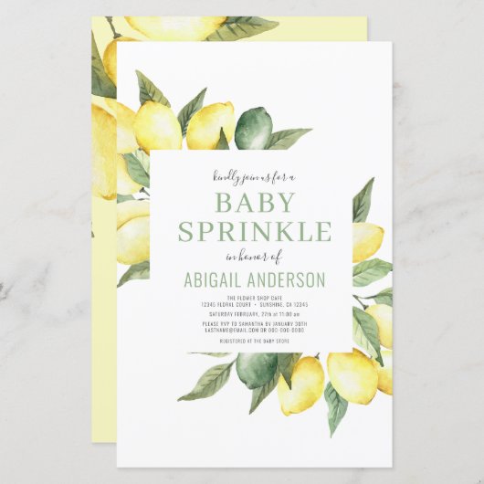 Budget Lemon Modern Baby Sprinkle Einladung (Vorne/Hinten)