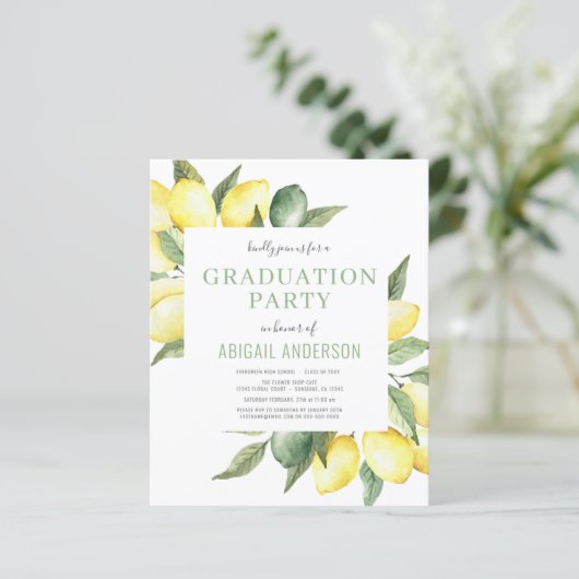 Budget Lemon Modernes Grad Party 2023 Einladung (Stehend Vorderseite)