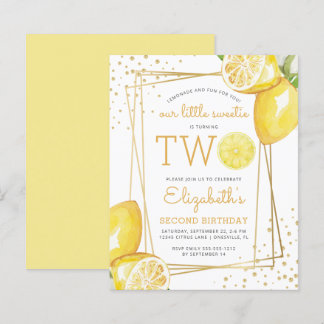 Budget Lemon Watercolor 2. Geburtstag Party Einlad