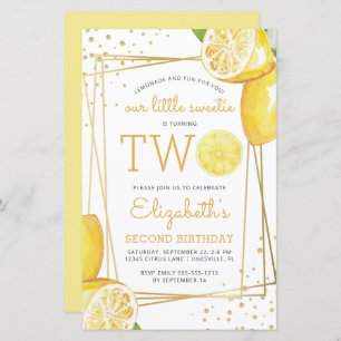 Budget Lemon Watercolor 2. Geburtstag Party Einlad
