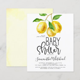 Budget Lemon Watercolor Kinderdusche Einladung