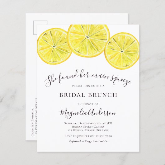 Budget Lemons Bridal Brunch Postcard Einladung (Vorne/Hinten)