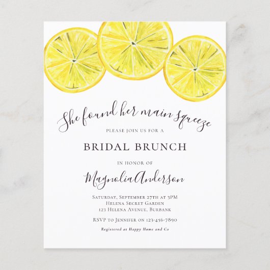 Budget Lemons Bridal Brunch Postcard Einladung (Vorderseite)