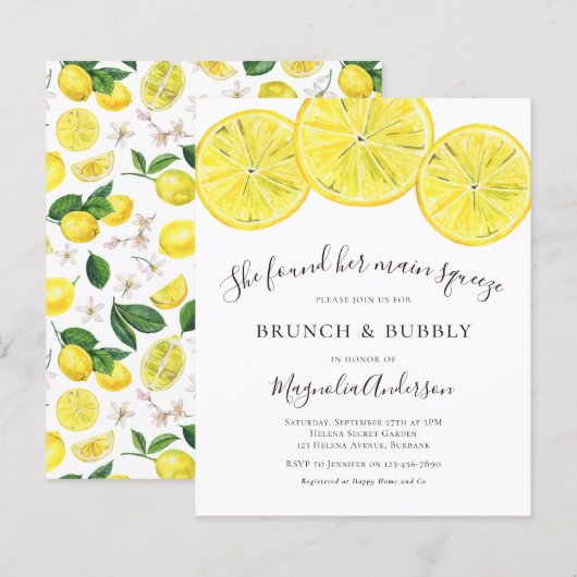 Budget Lemons Bridal Dusche Einladung (Vorne/Hinten)
