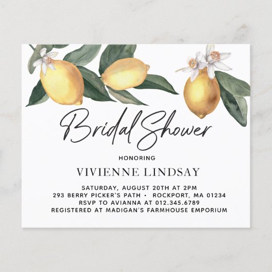 Budget Lemons Greenery Bridal Dusche Einladung (Vorderseite)