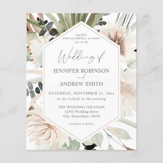 Budget LG Text Boho Eucalyptus Palm Floral Weding Flyer (Vorne)