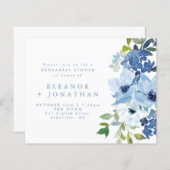 Budget Light Blue Floral Probe Dinner Einladung (Vorne/Hinten)