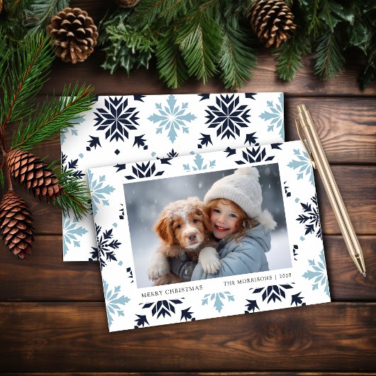 Budget Light Blue Snowflake Foto Weihnachtskarte