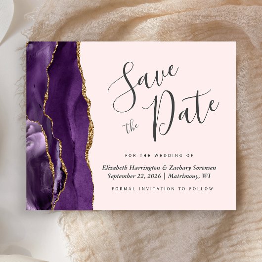 Budget Lila Agate Blush Wedding Save the Date