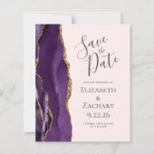 Budget Lila Agate Blush Wedding Save the Date (Vorderseite)