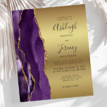 Budget Lila Agate Gold Glam Wedding Einladung<br><div class="desc">Der links Rand dieser eleganten,  modernen Hochzeitseinladung zeichnet sich durch eine lila Aquarellgrenze aus,  die mit Imitaten mit goldenem Glitzer bestickt wurde. Der individuell anpassbare Text kombiniert schwarze Schrift,  Copperplate und kursiv Schriftart auf einem goldenen Imitat-Hintergrund. Auf der Rückseite ist ein lila und goldenes Design zu sehen.</div>
