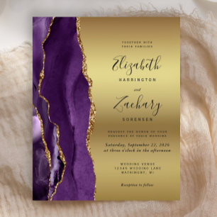 Budget Lila Agate Gold Glam Wedding Einladung