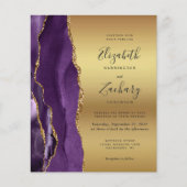 Budget Lila Agate Gold Glam Wedding Einladung (Vorderseite)