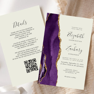 Budget Lila Agate Ivory QR Code Wedite Einladung