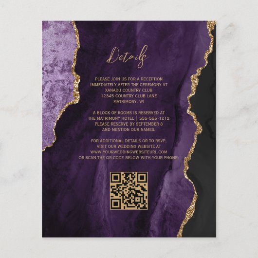Budget Lila Agate Script QR Code Wedite Einladung (Rückseite)