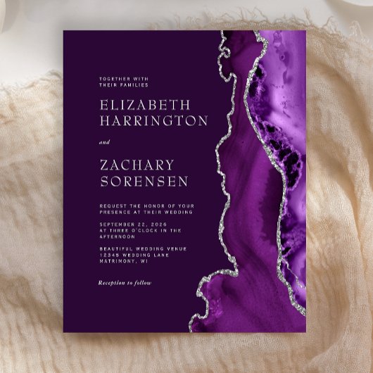 Budget Lila Agate Silver Plum Einladung Hochzeit