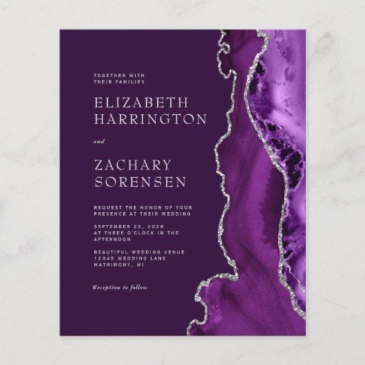 Budget Lila Agate Silver QR Code Wedite Einladung (Vorderseite)