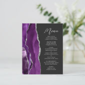 Budget Lila Agate Silver Script Wedding Menu (Stehend Vorderseite)
