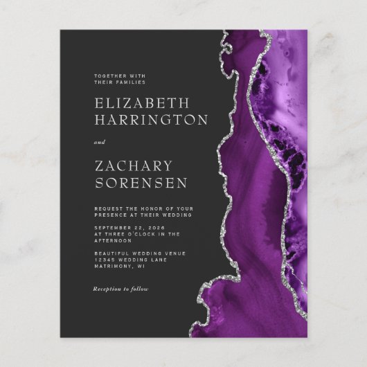 Budget Lila Agate Silver Wedding Einladung (Vorderseite)