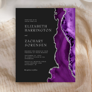 Budget Lila Agate Silver Wedding Einladung