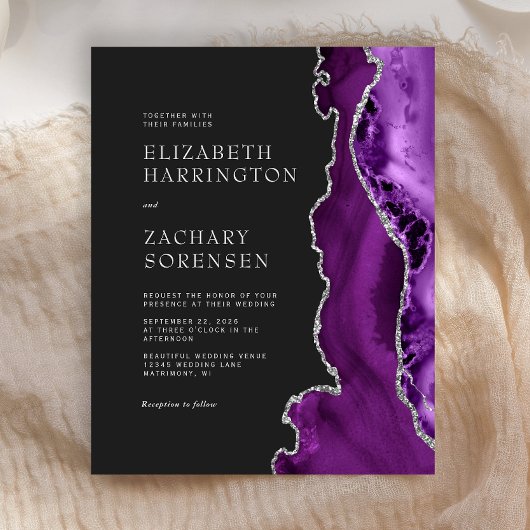 Budget Lila Agate Silver Wedding Einladung