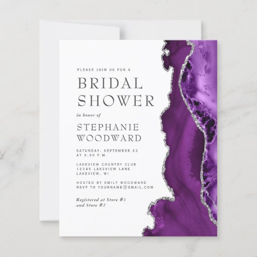 Budget Lila Agate Silver Wedding Einladung (Vorderseite)